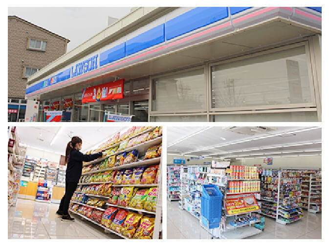 LAWSON中川野田二丁目店の外観と店内の様子